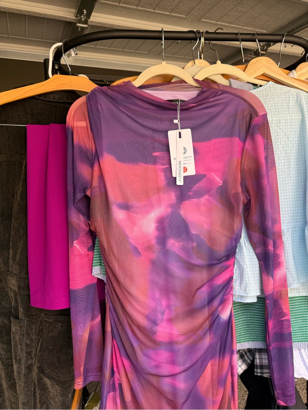 Long Sleeve Pink & Purple Tie-Dye Women's Dress